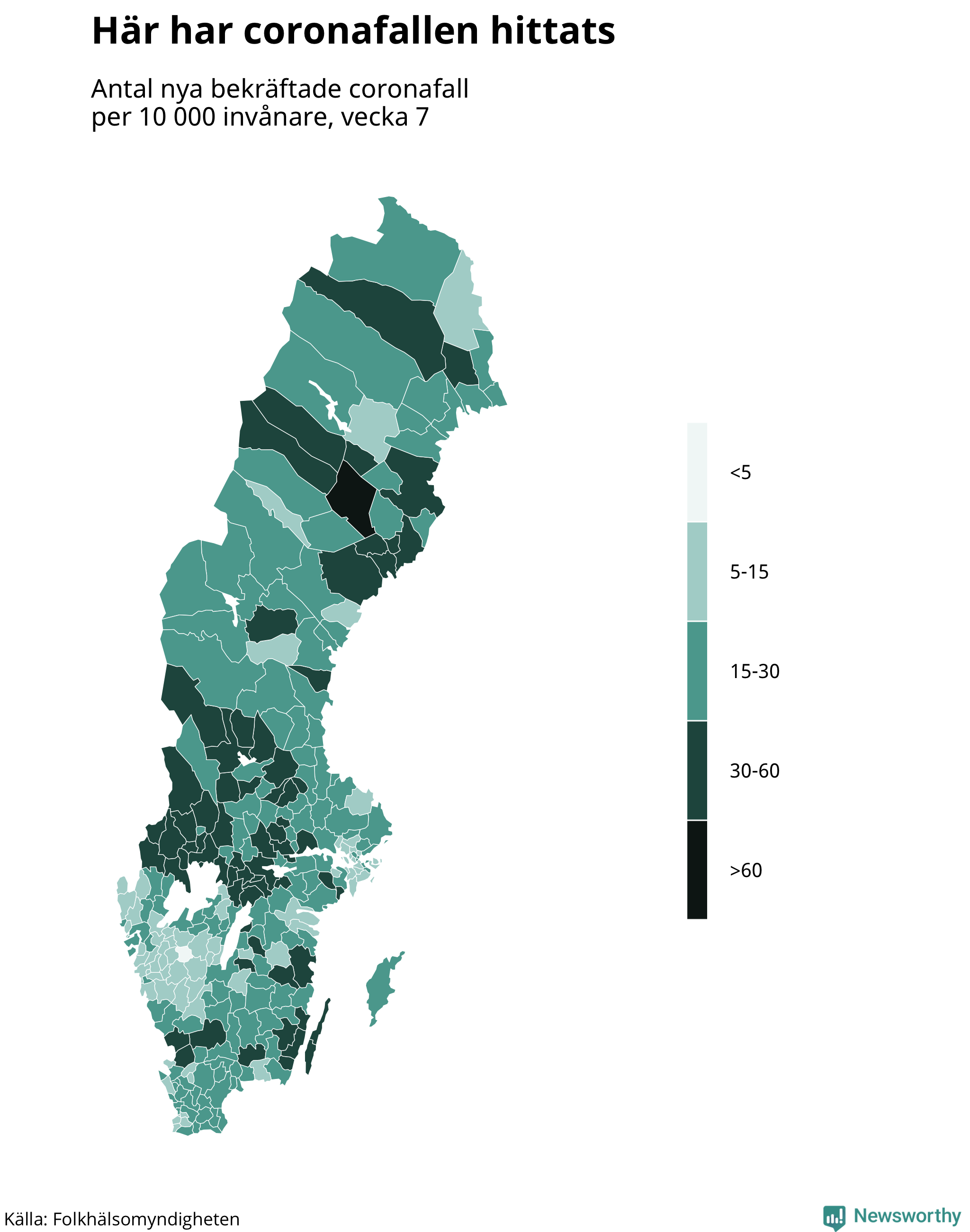 Sverigekarta över var de senaste fallen har hittats