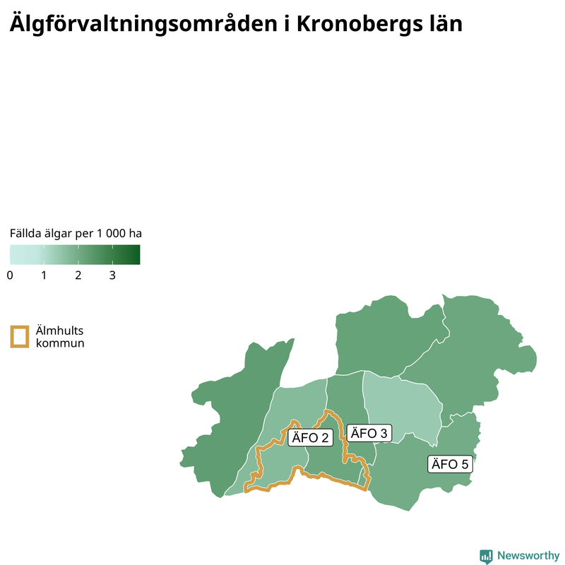 Fällda älgar per 1 000 hektar Kronobergs län