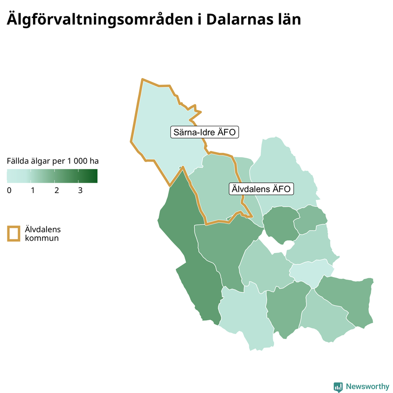 Fällda älgar per 1 000 hektar Dalarnas län