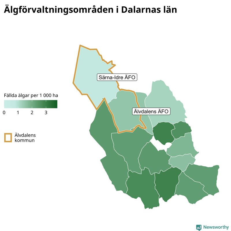 Fällda älgar per 1 000 hektar Dalarnas län