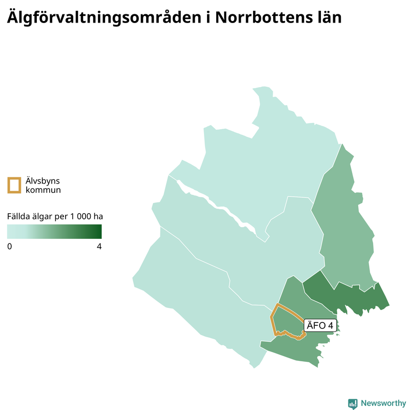 Fällda älgar per år i Norrbottens län