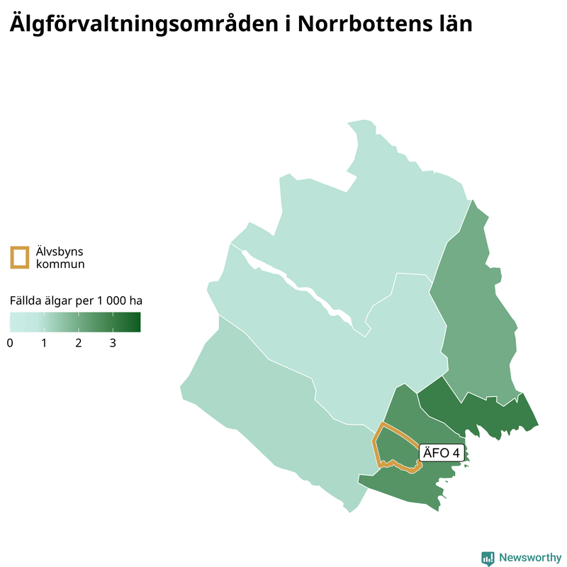 Fällda älgar per 1 000 hektar Norrbottens län