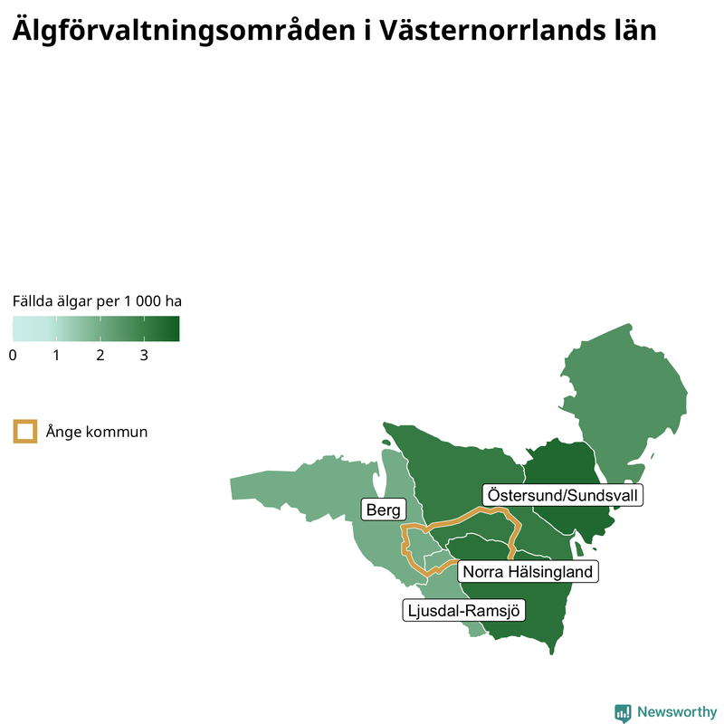 Fällda älgar per 1 000 hektar Västernorrlands län