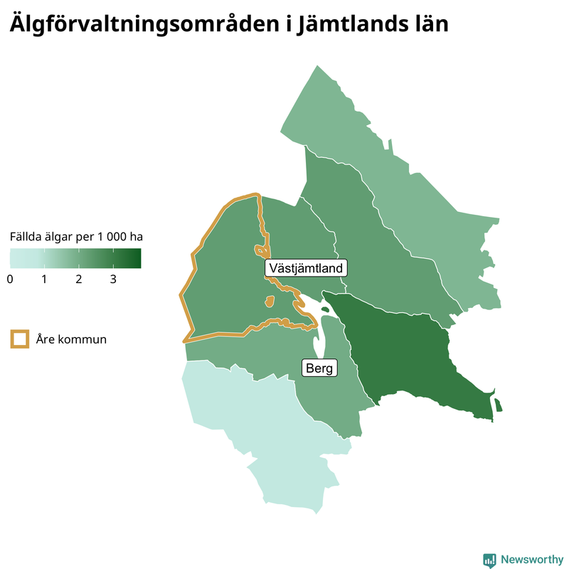 Fällda älgar per 1 000 hektar Jämtlands län