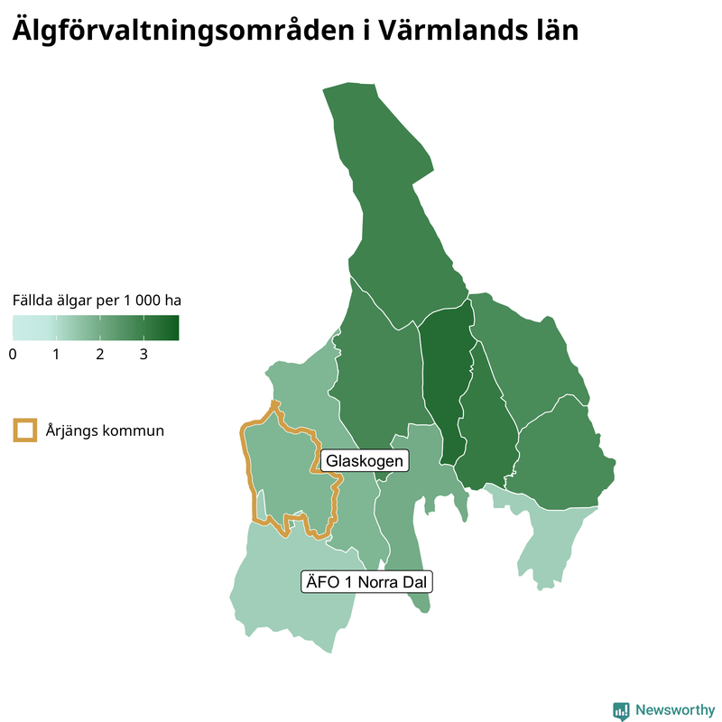 Fällda älgar per 1 000 hektar Värmlands län