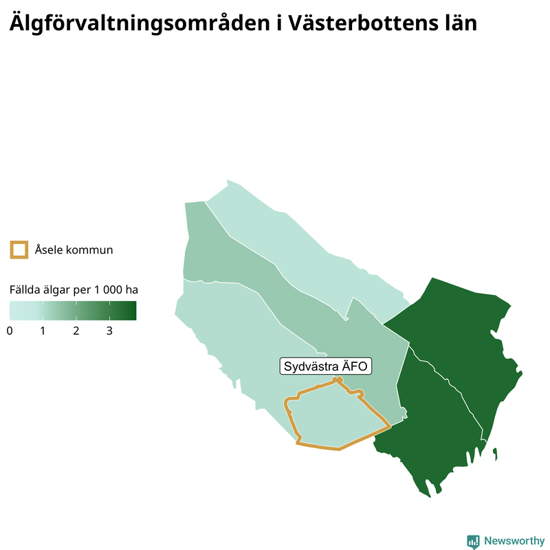 Fällda älgar per 1 000 hektar Västerbottens län
