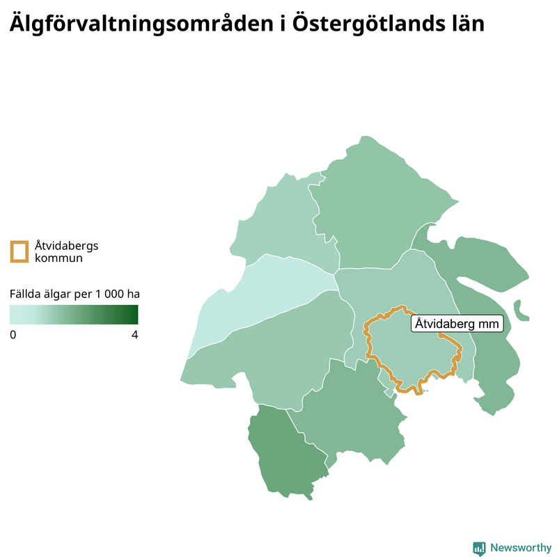 Fällda älgar per år i Östergötlands län