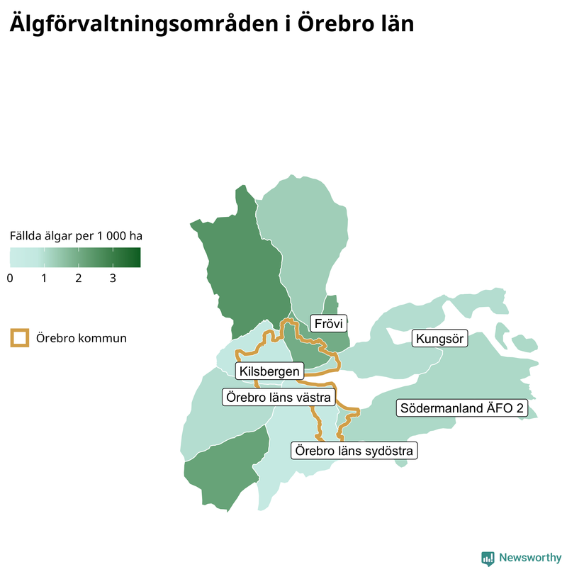 Fällda älgar per 1 000 hektar Örebro län