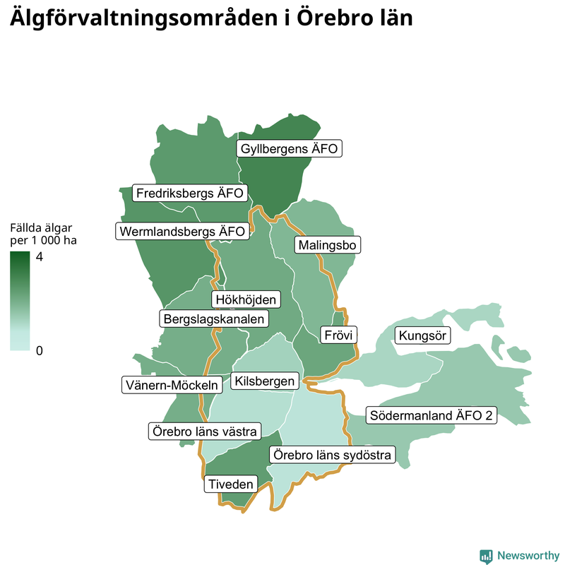 Fällda älgar per år i Örebro län
