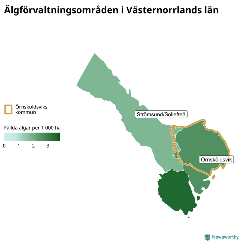 Fällda älgar per 1 000 hektar Västernorrlands län