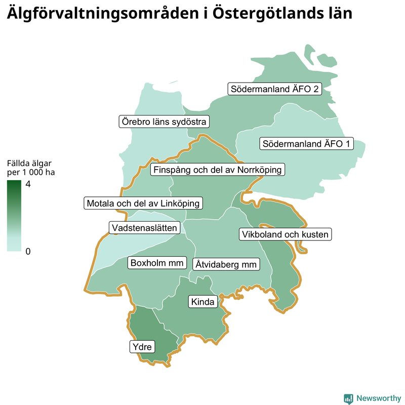 Fällda älgar per år i Östergötlands län
