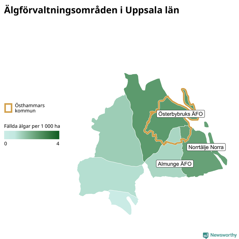 Fällda älgar per år i Uppsala län