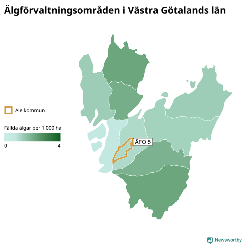 Fällda älgar per år i Västra Götalands län