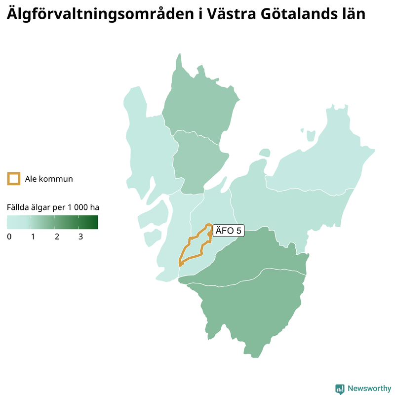 Fällda älgar per 1 000 hektar Västra Götalands län