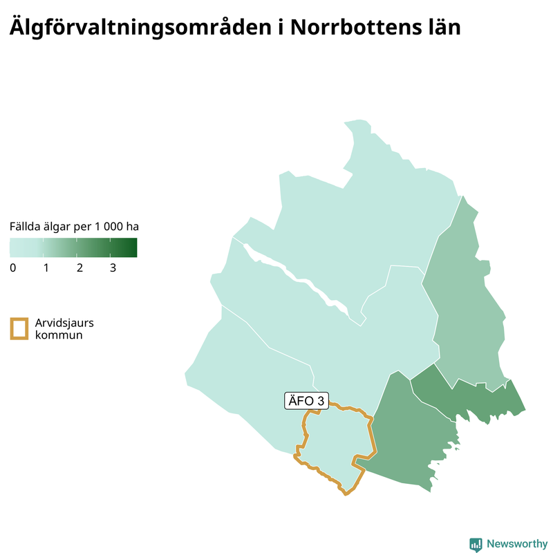 Fällda älgar per 1 000 hektar Norrbottens län