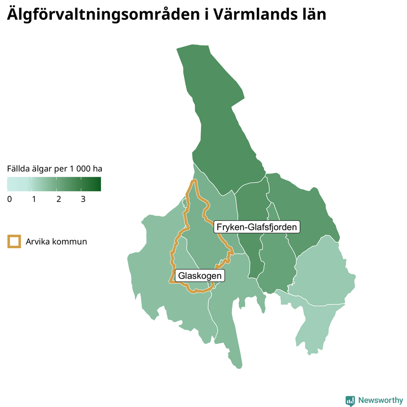 Fällda älgar per 1 000 hektar Värmlands län
