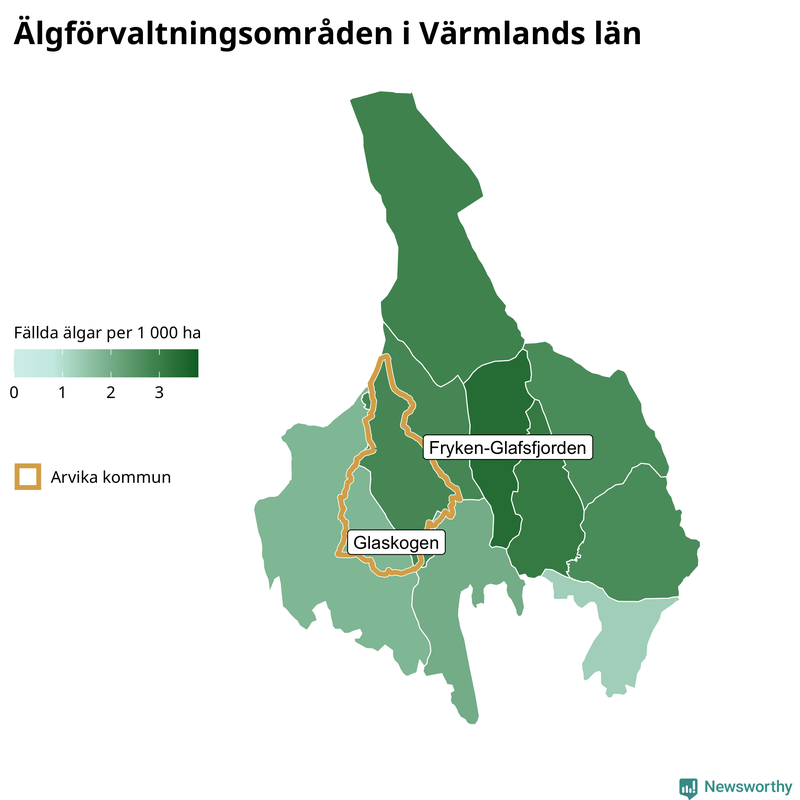 Fällda älgar per 1 000 hektar Värmlands län