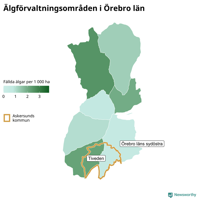 Fällda älgar per 1 000 hektar Örebro län