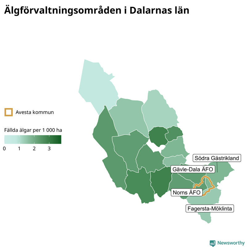 Fällda älgar per 1 000 hektar Dalarnas län