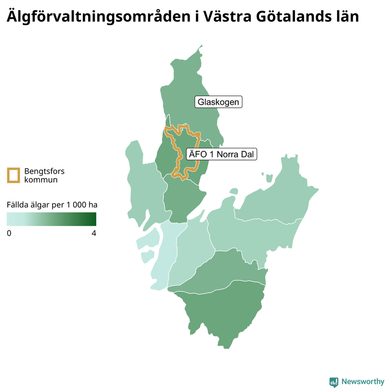Fällda älgar per år i Västra Götalands län