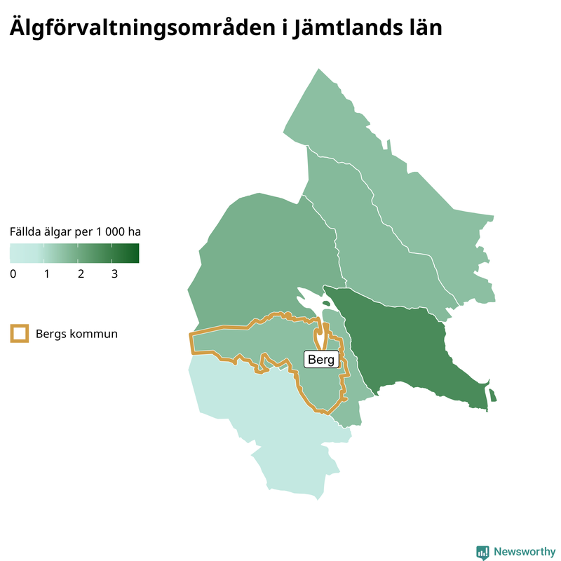 Fällda älgar per 1&nbsp;000 hektar Jämtlands län