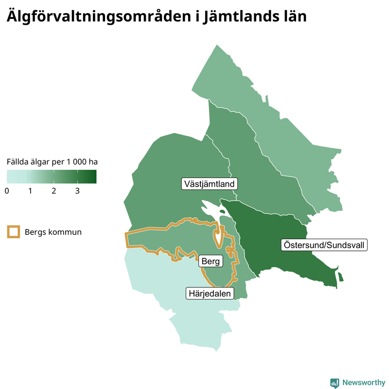Fällda älgar per 1 000 hektar Jämtlands län