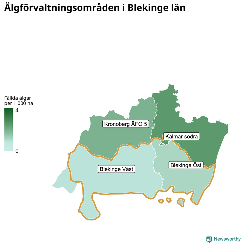 Fällda älgar per år i Blekinge län