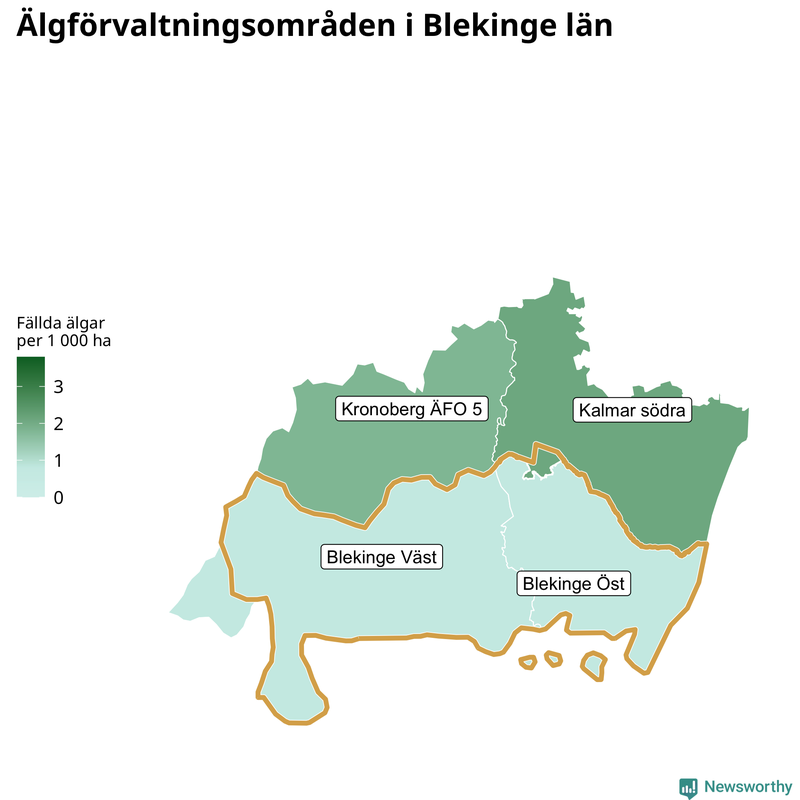 Fällda älgar per 1 000 hektar Blekinge län