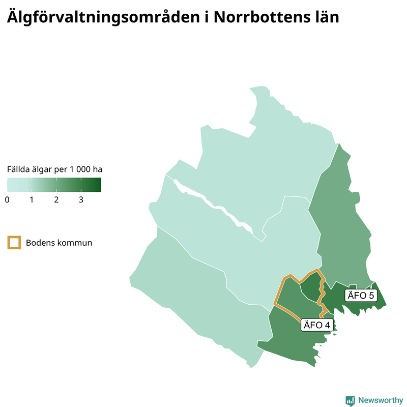Fällda älgar per 1 000 hektar Norrbottens län