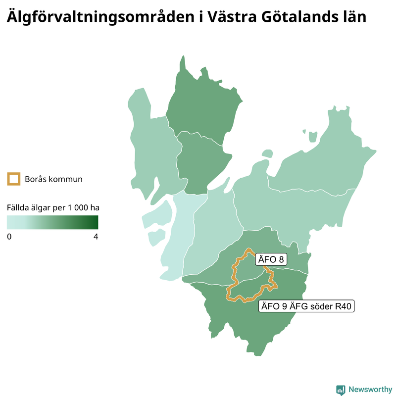 Fällda älgar per år i Västra Götalands län