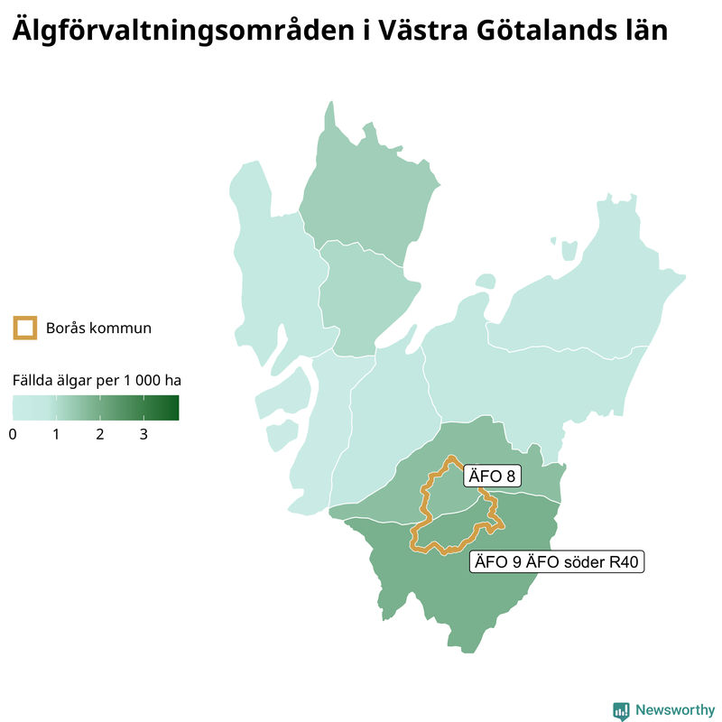 Fällda älgar per 1 000 hektar Västra Götalands län