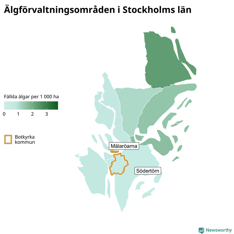 Fällda älgar per 1 000 hektar Stockholms län