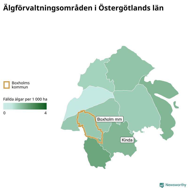 Fällda älgar per år i Östergötlands län