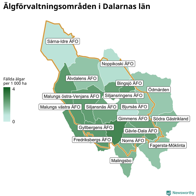 Fällda älgar per år i Dalarnas län