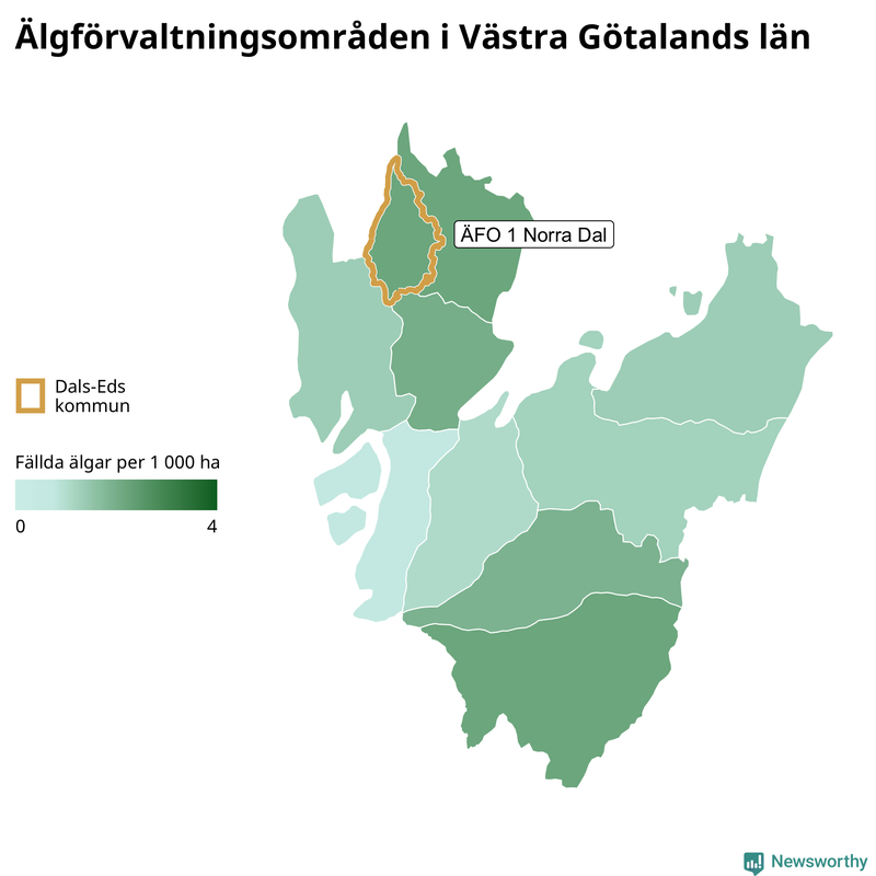 Fällda älgar per år i Västra Götalands län