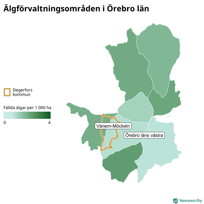 Fällda älgar per år i Örebro län