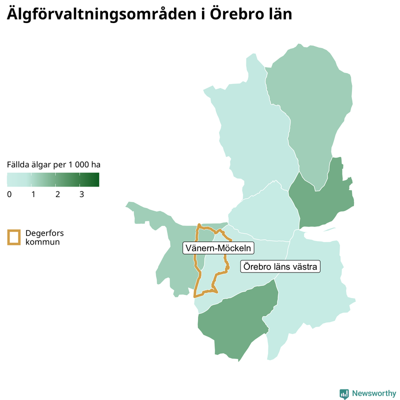Fällda älgar per 1 000 hektar Örebro län