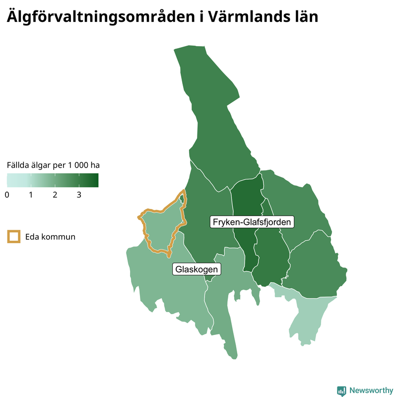 Fällda älgar per 1 000 hektar Värmlands län