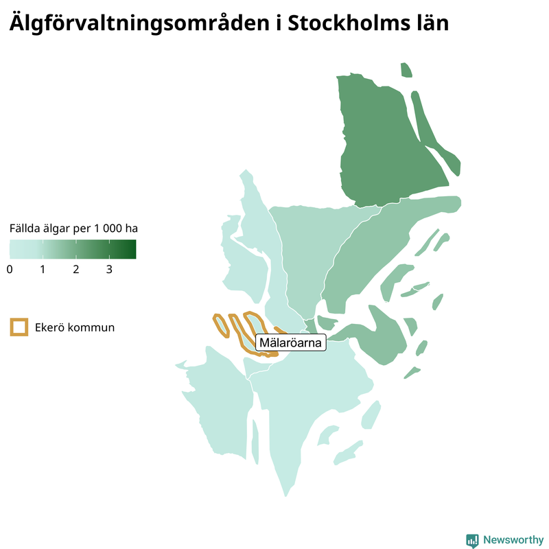 Fällda älgar per 1 000 hektar Stockholms län