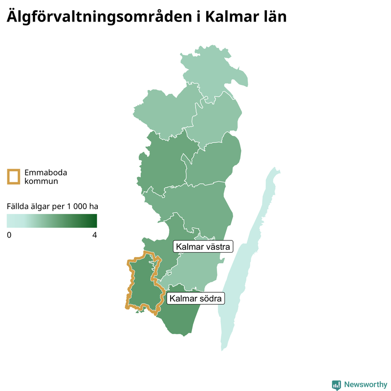 Fällda älgar per år i Kalmar län