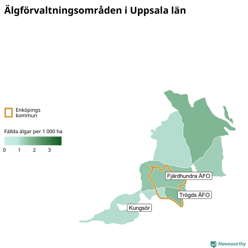 Fällda älgar per 1 000 hektar Uppsala län
