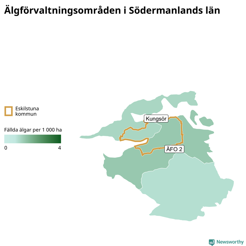 Fällda älgar per år i Södermanlands län
