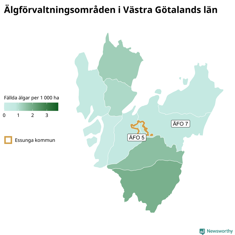 Fällda älgar per 1 000 hektar Västra Götalands län