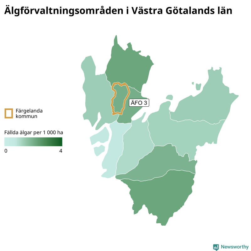 Fällda älgar per år i Västra Götalands län