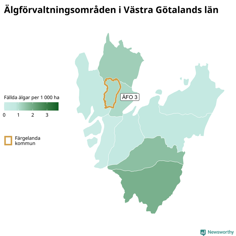 Fällda älgar per 1 000 hektar Västra Götalands län