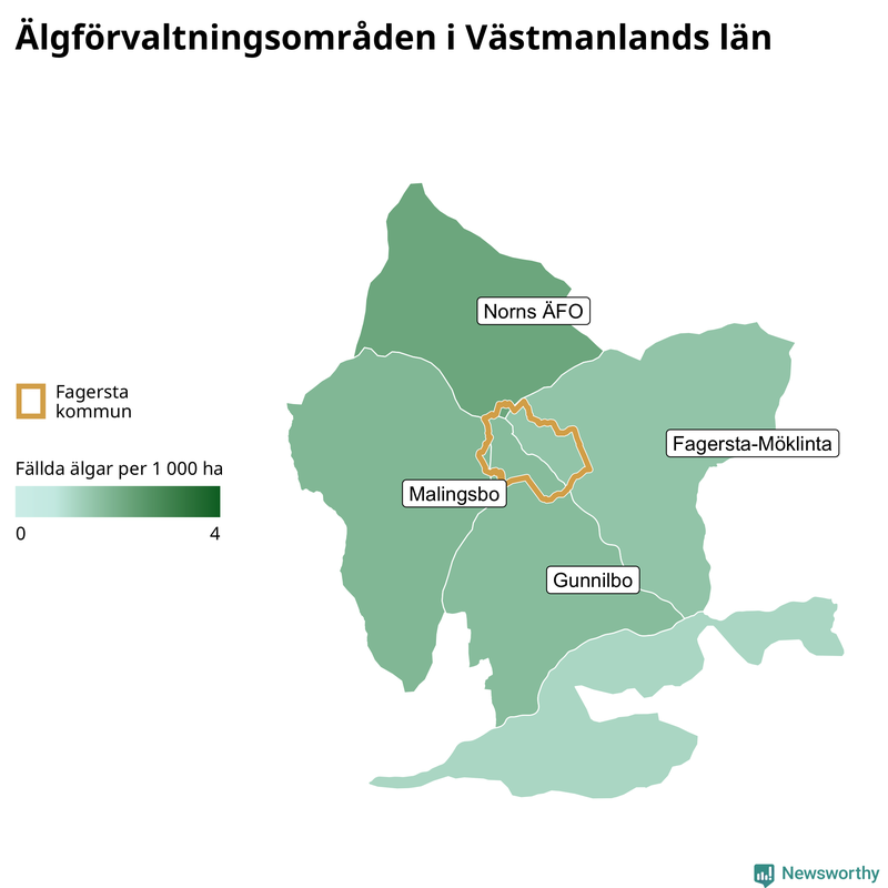 Fällda älgar per år i Västmanlands län