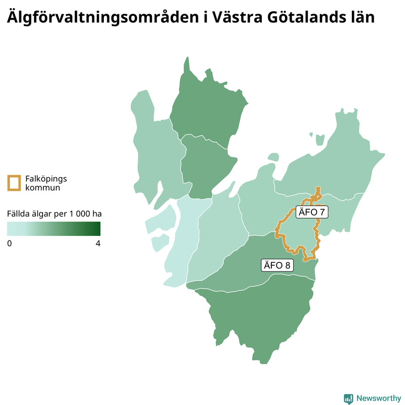 Fällda älgar per år i Västra Götalands län