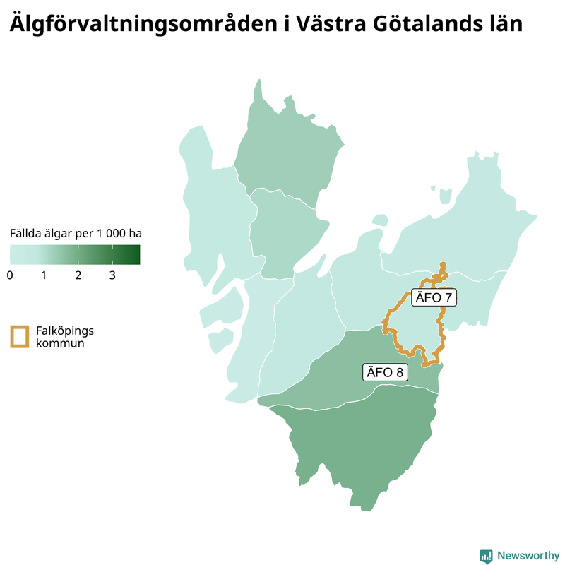 Fällda älgar per 1 000 hektar Västra Götalands län