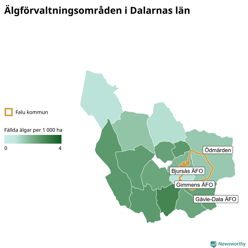 Fällda älgar per år i Dalarnas län