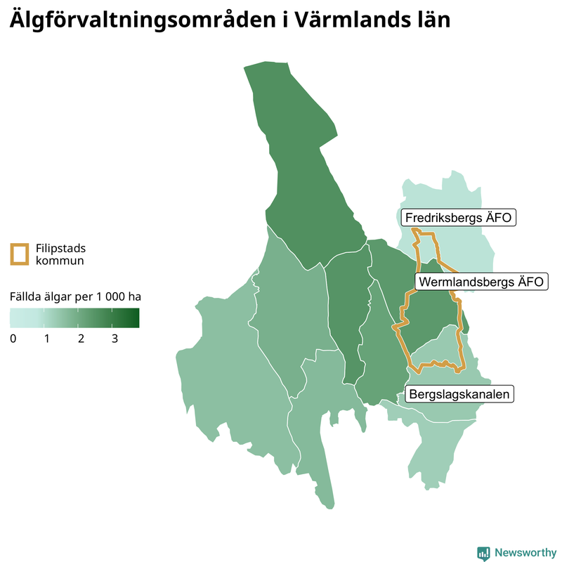 Fällda älgar per 1 000 hektar Värmlands län